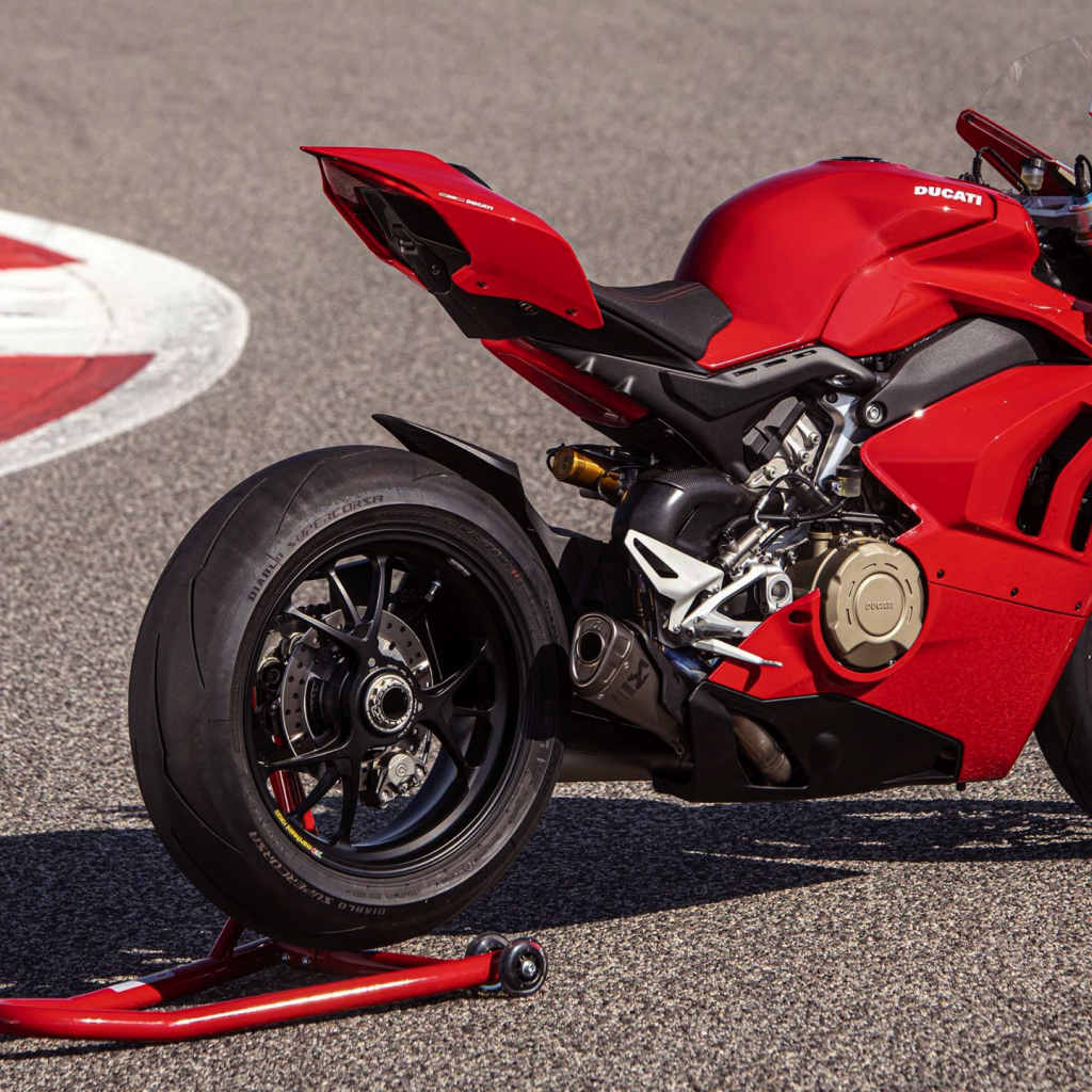 Red Ducati Panigale V4 S 2020 motorcycle on the pavement