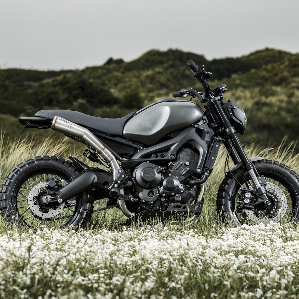 Black Yamaha Tuning XSR900 motorcycle in the field