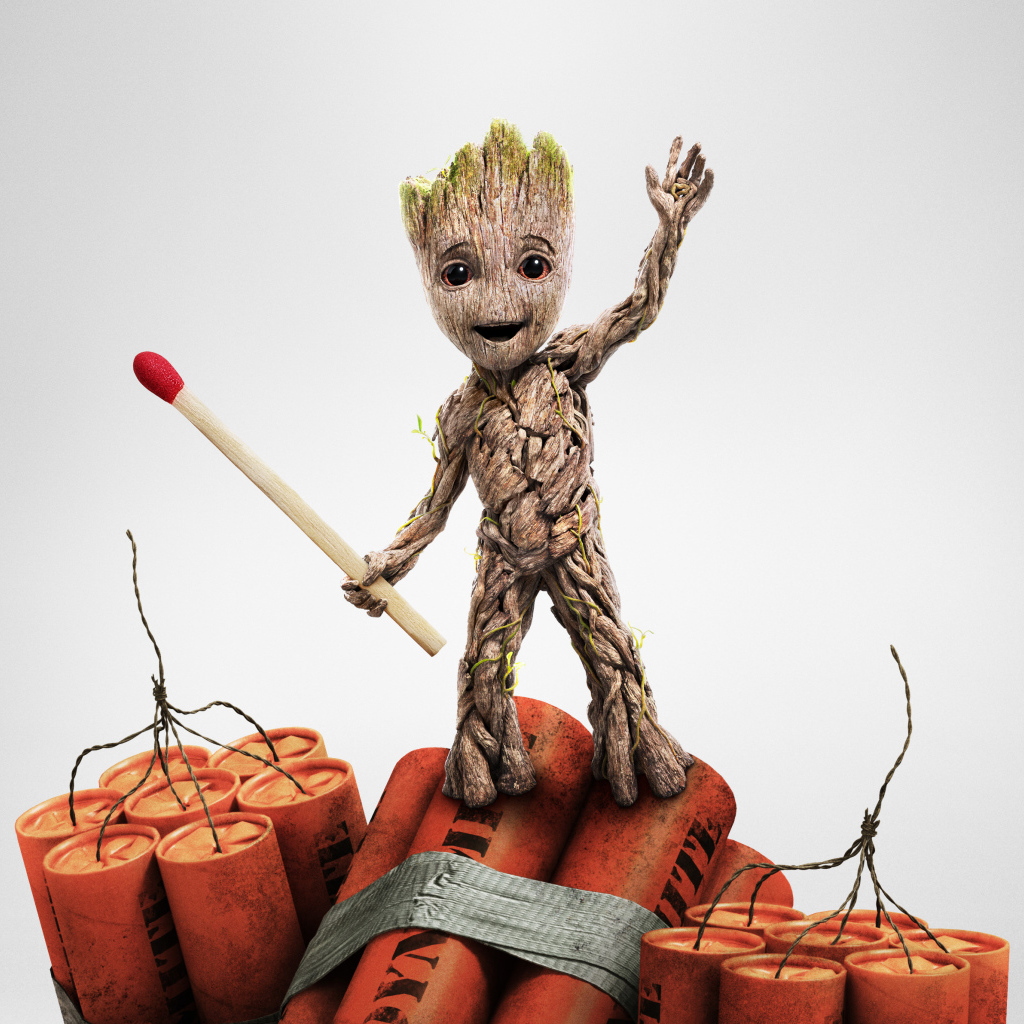 Маленький Грут со спичкой и динамитом