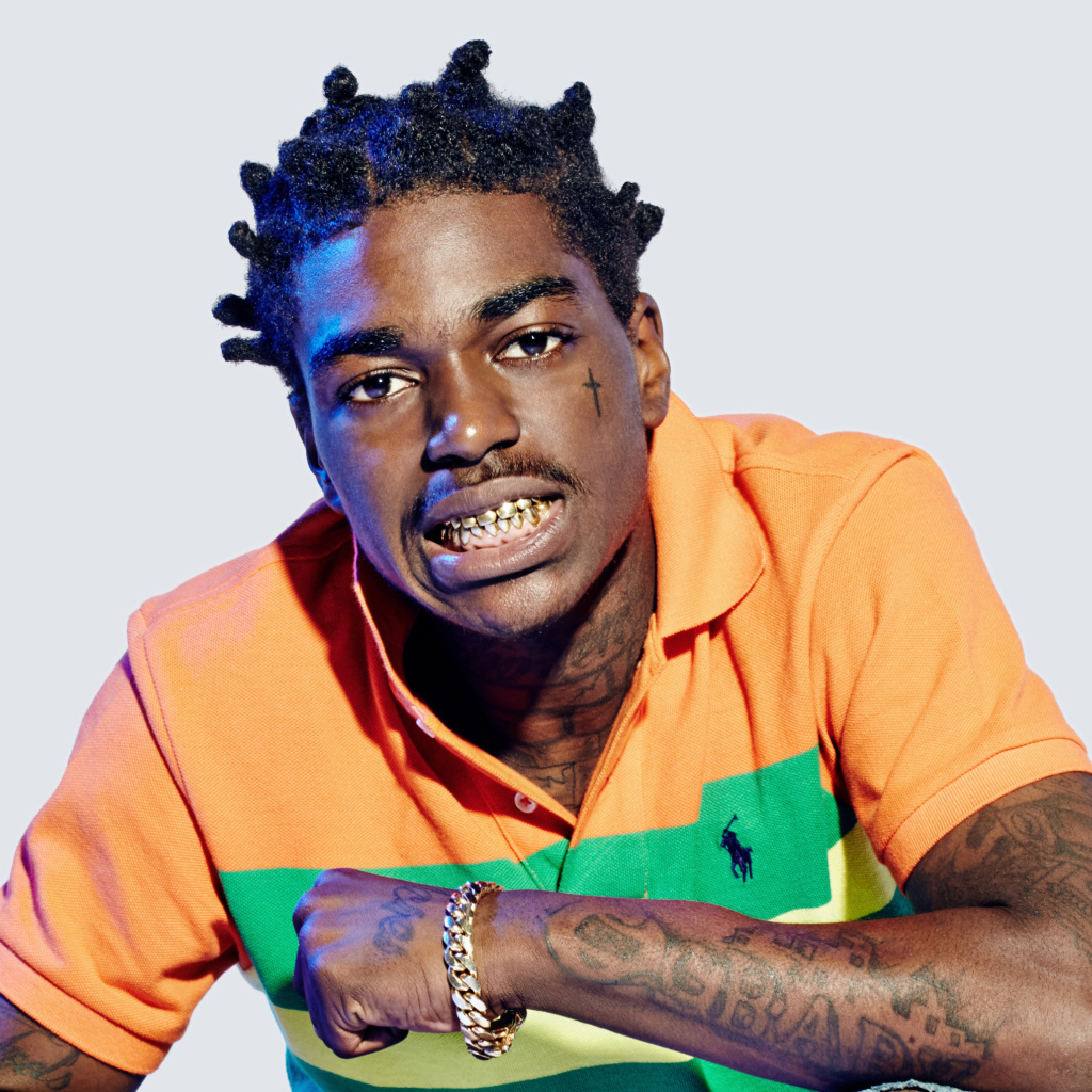 Хип-хоп исполнитель Kodak Black на сером фоне
