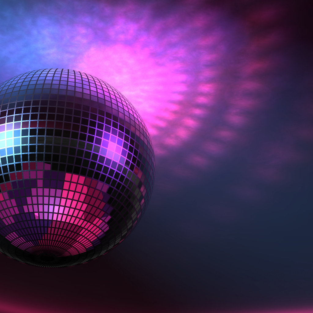 Блестящий диско шар на фиолетовом фоне