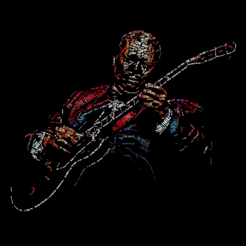 Образ гитариста Би Би Кинга надписями на черном фоне 