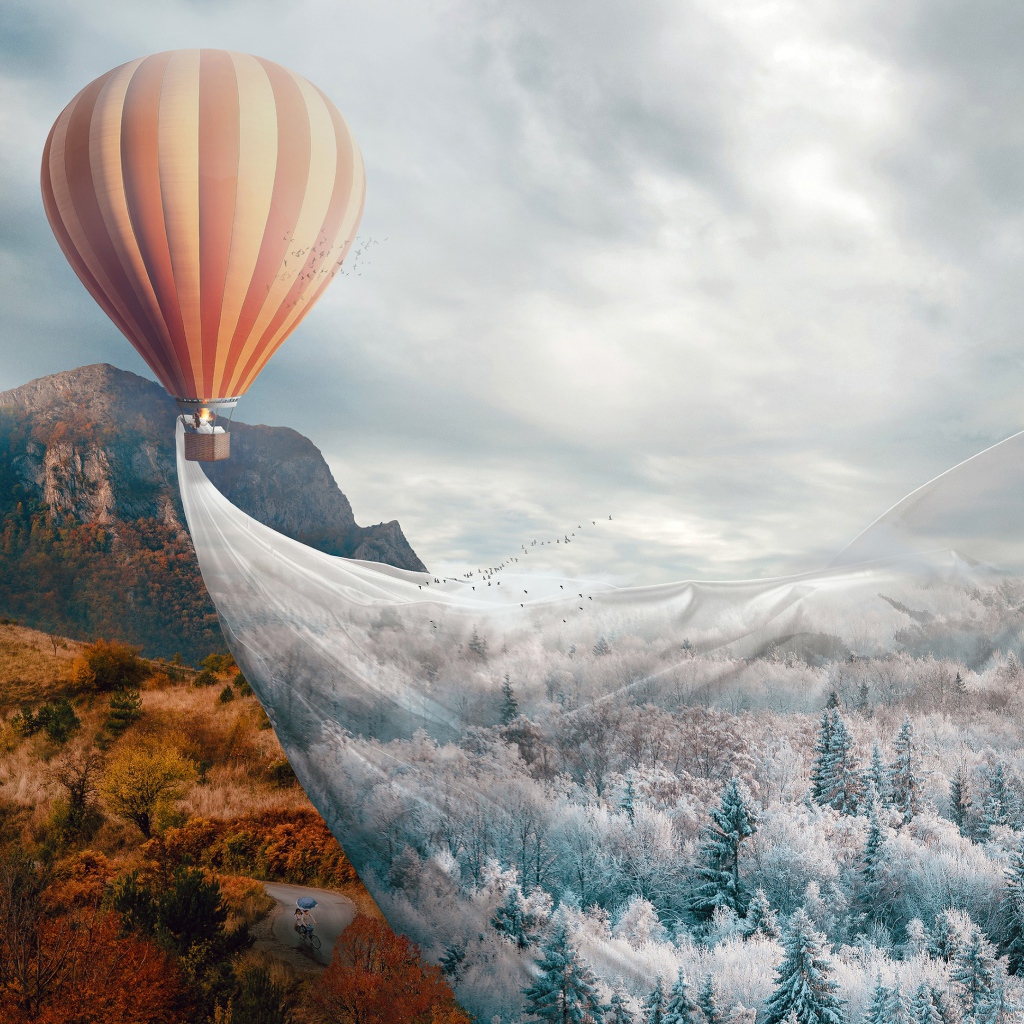 Большой воздушный шар покрывает землю морозом