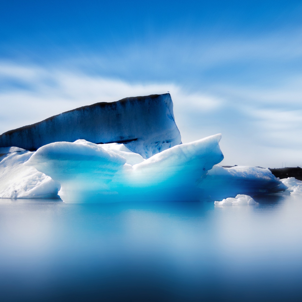 Большой синий айсберг в океане на фоне неба
