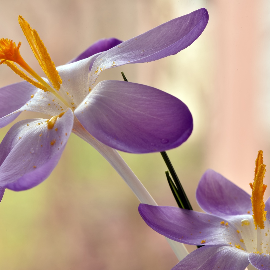 Два сиреневых крокуса с желтой серединой 