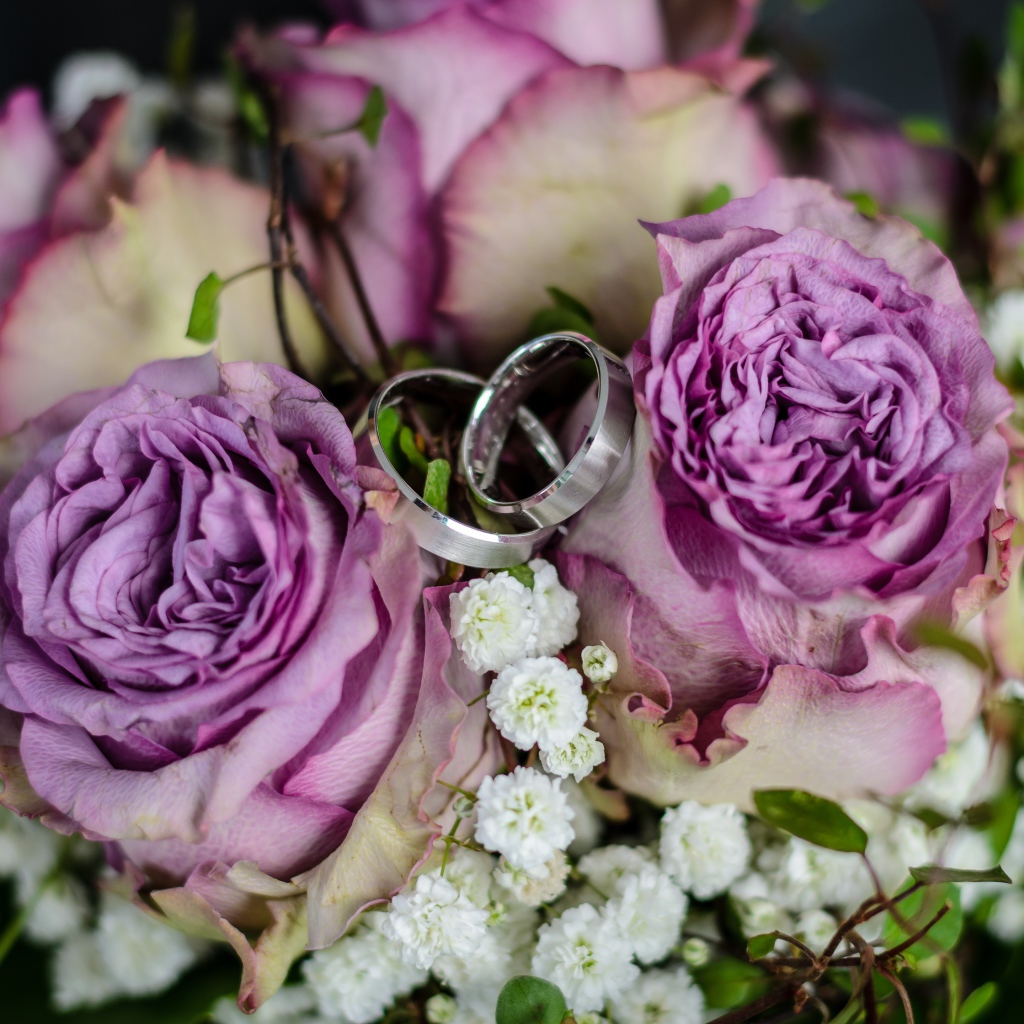 Два серебряных кольца с букетом