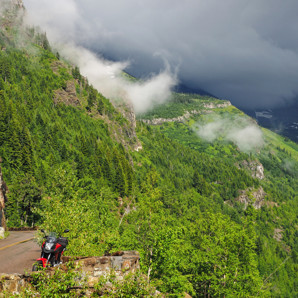 Красивый вид на покрытые зеленью горы в белых облаках 