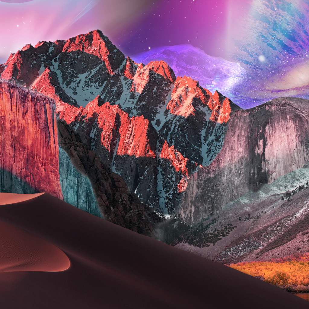 Фантастическое небо над заснеженными горами 