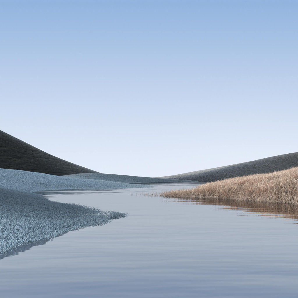 Речка на фоне голубого неба у гор