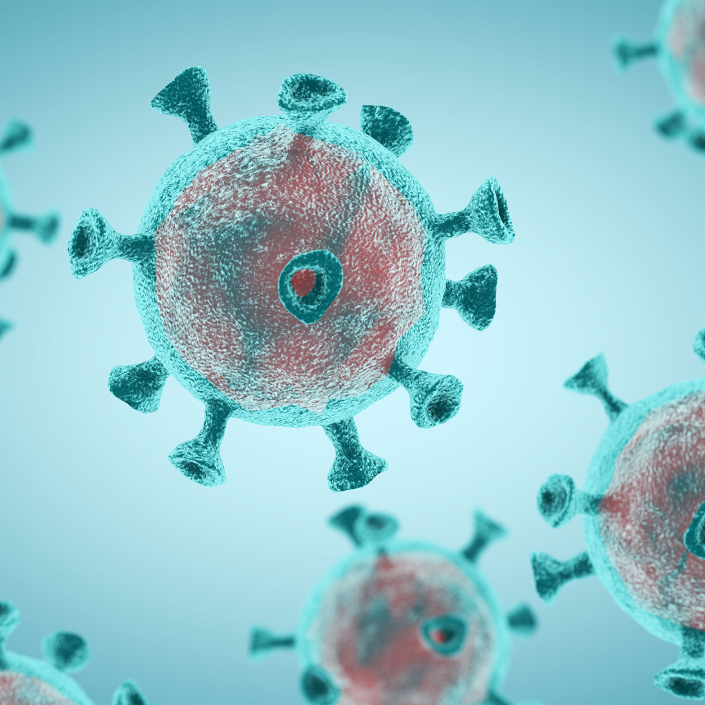 Бактерии коронавирус Covid-19 на голубом фоне