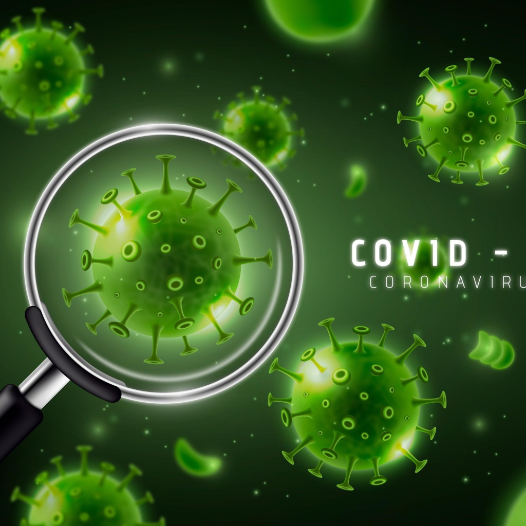 Бактерии коронавируса под увеличительным стеклом 