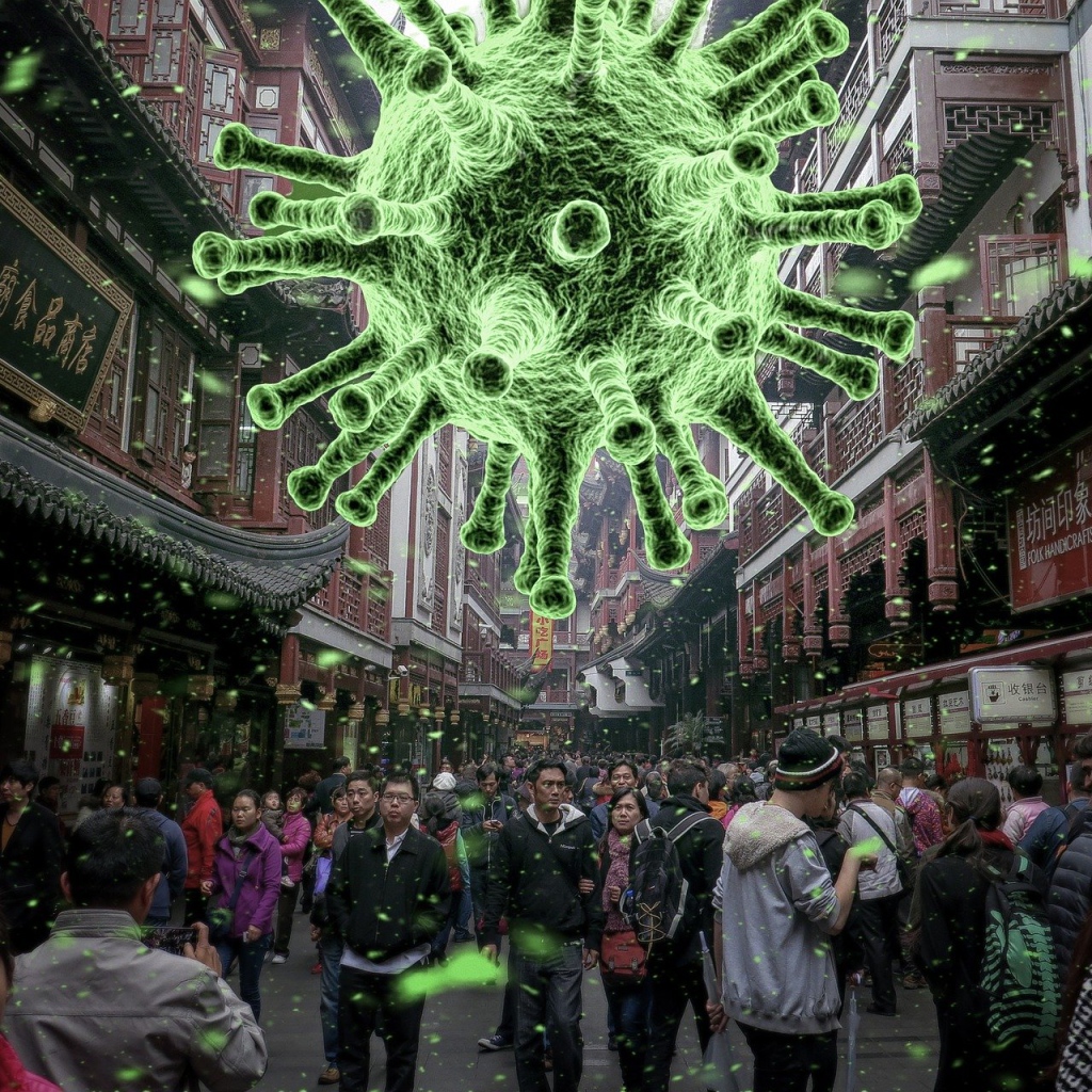 Coronavirus virus hanging over the city, China