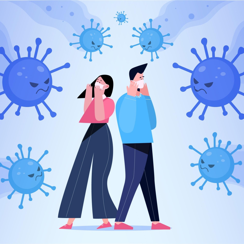 Мужчина и девушка защищаются от бактерий 