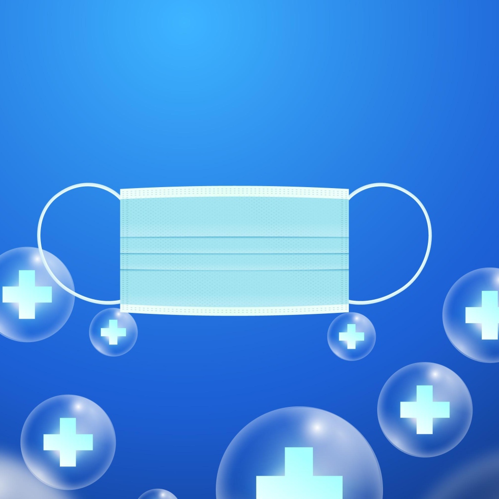 Медицинская маска от коронавируса на голубом фоне 