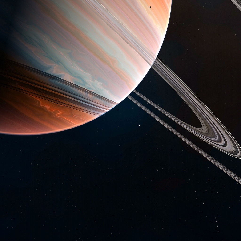 Большая планета Сатурн с кольцами крупным планом