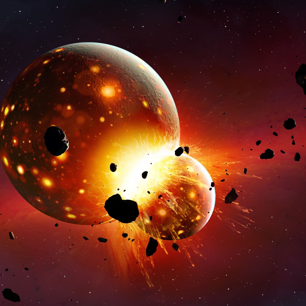 Взрыв от столкновения планет в космосе 