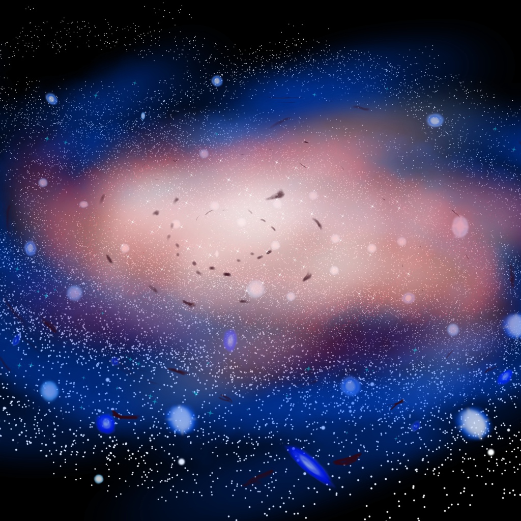 Спиральная неоновая галактика на черном фоне