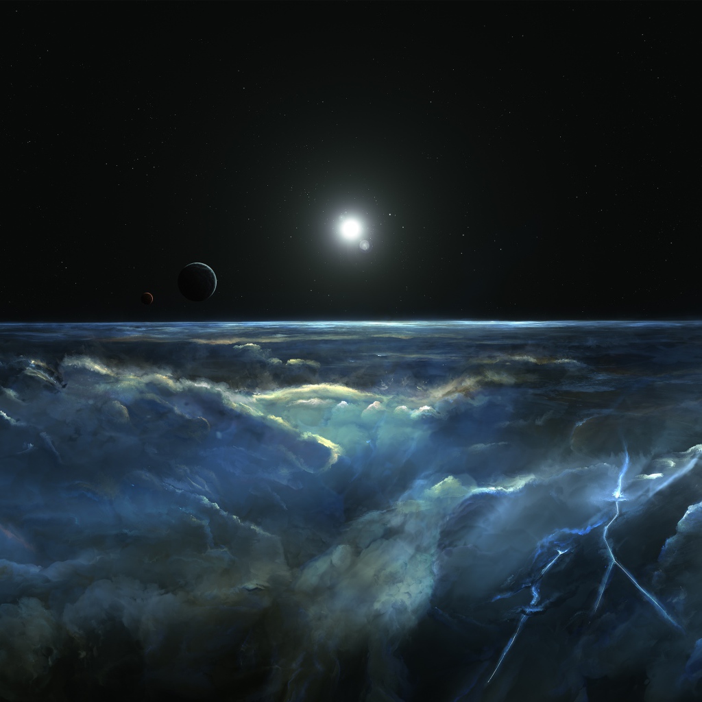 Штормовое небо с молнией вид с космоса