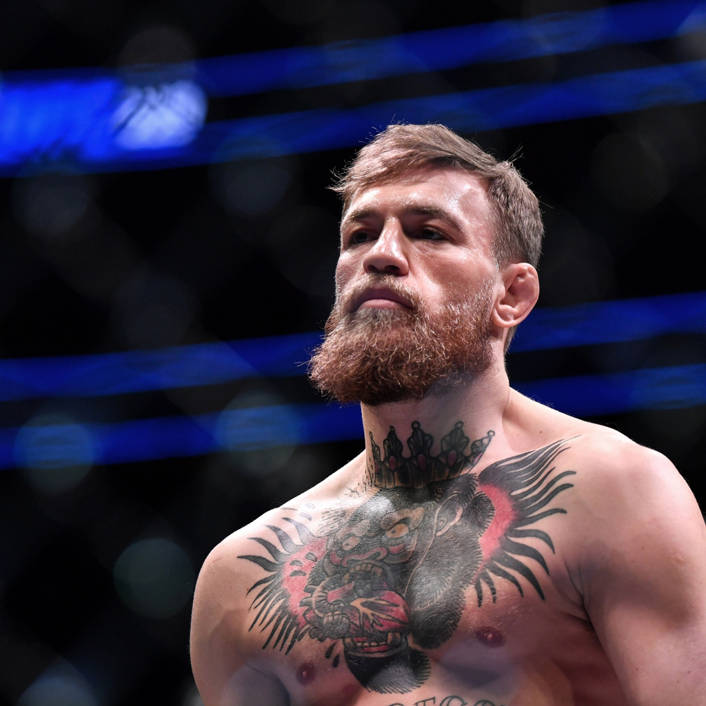 Irish fighter Conor McGregor with body tattoos in the ring