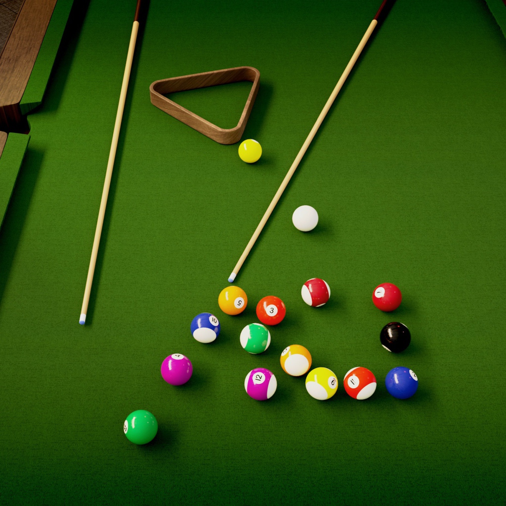 Большой бильярдный стол с шарами 