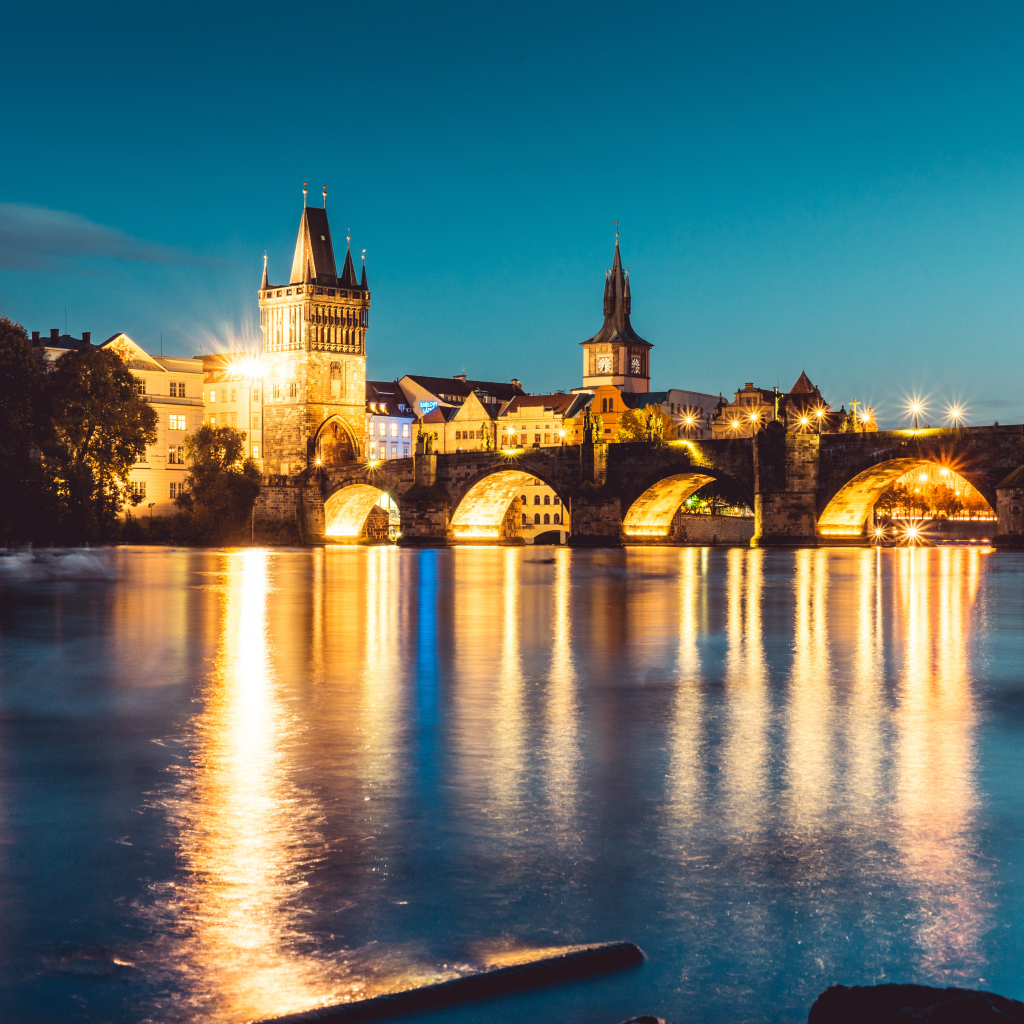 Карлов мост над рекой ночь, Прага Чехия