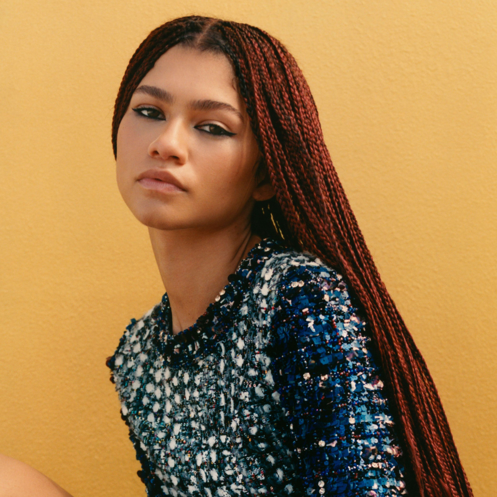 Actress Zendaya with pigtails on her head