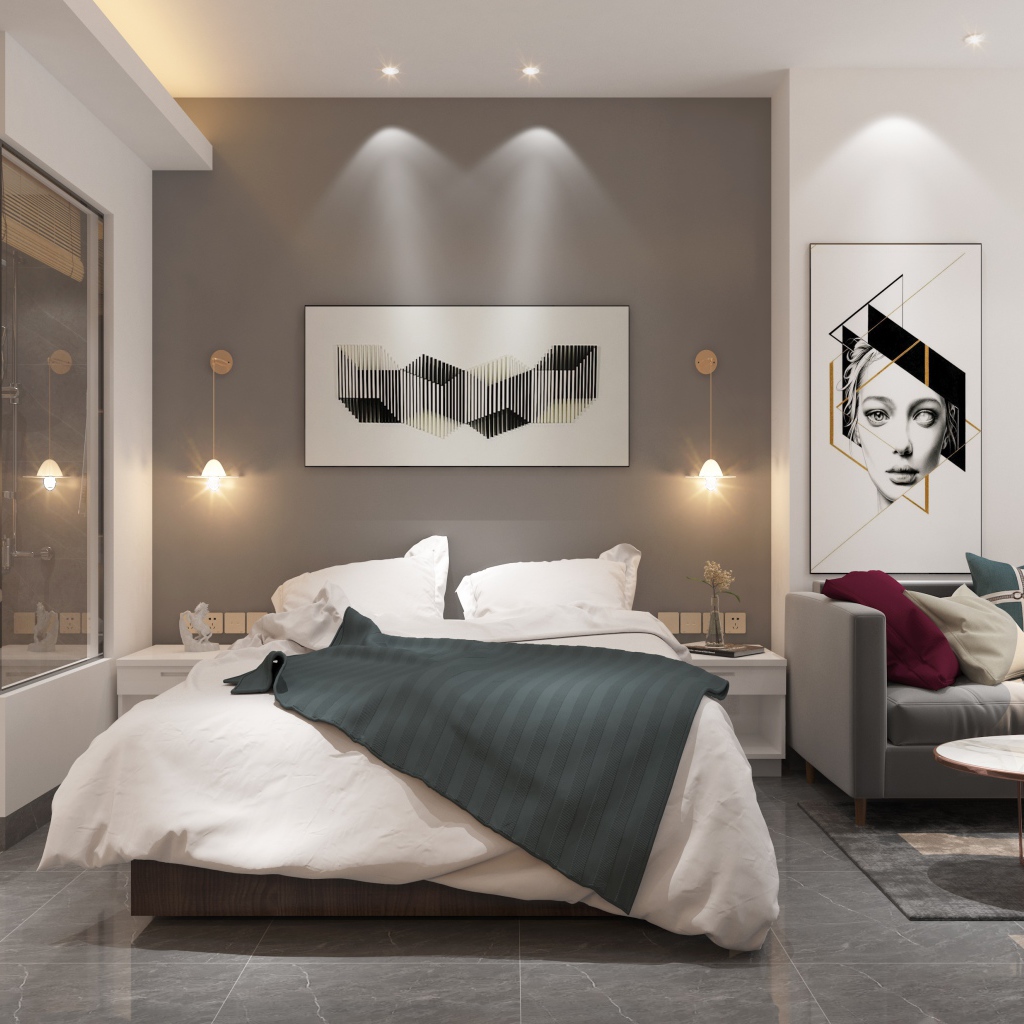 Красивая спальня с гостиной в стиле модерн