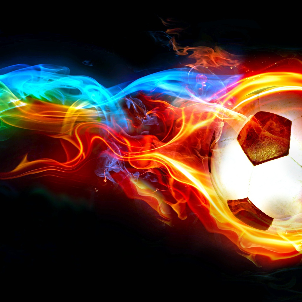 Футбольный мяч с огненным неоновым огнем на черном фоне