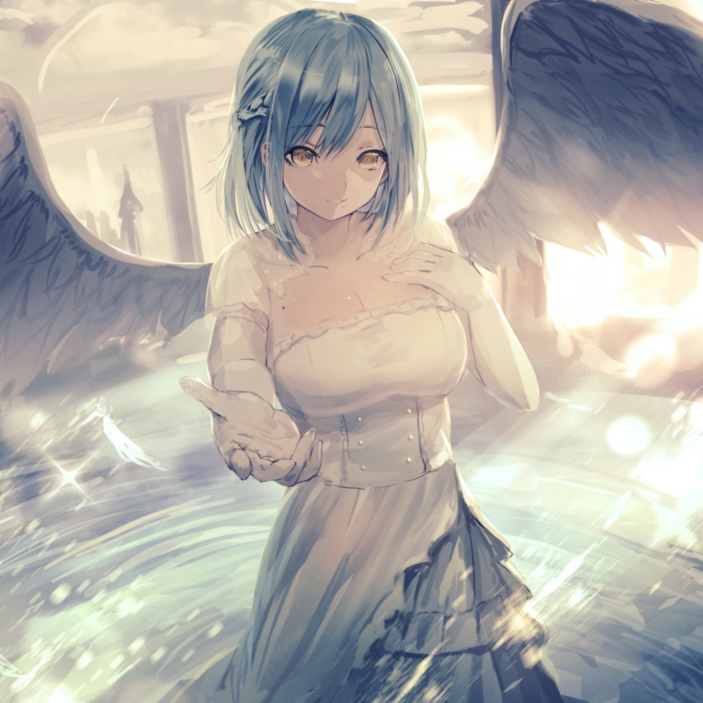 Anime girl with angel wings