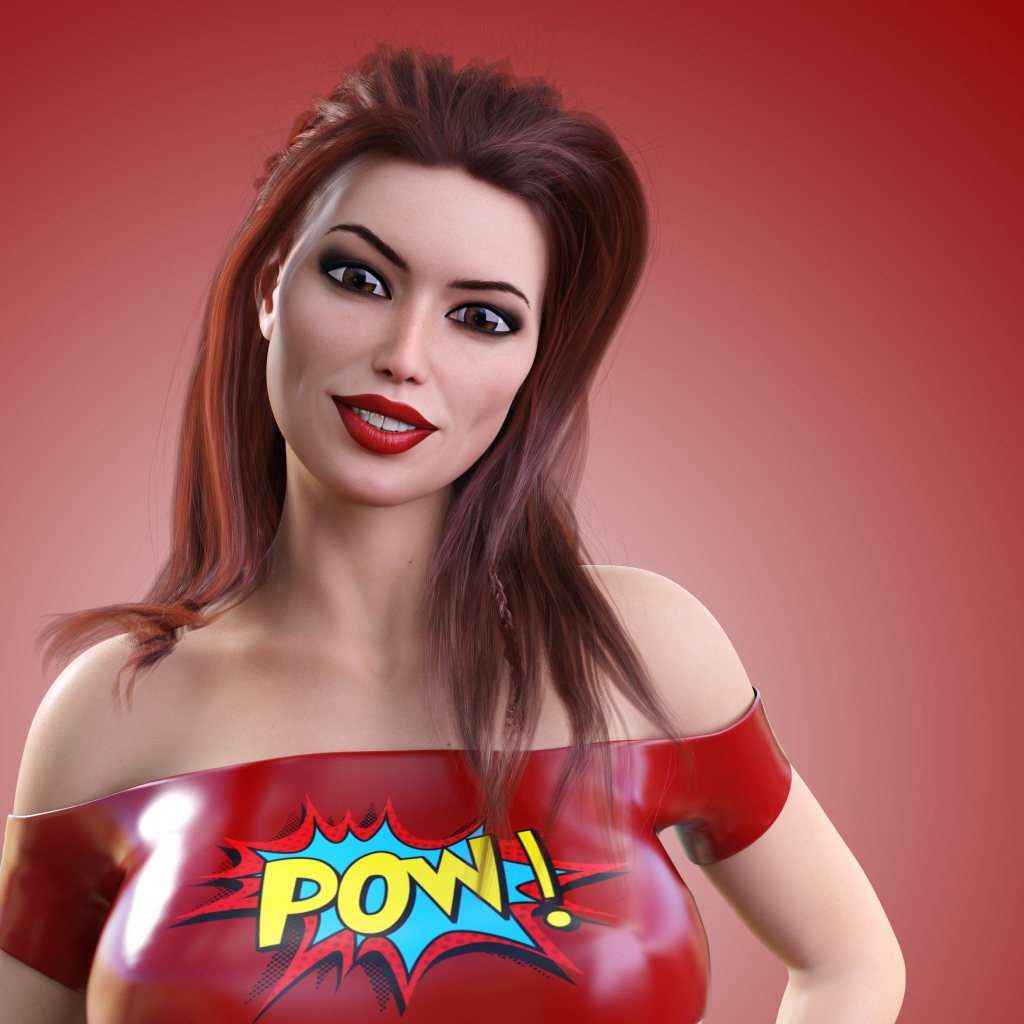 Девушка 3д на красном фоне