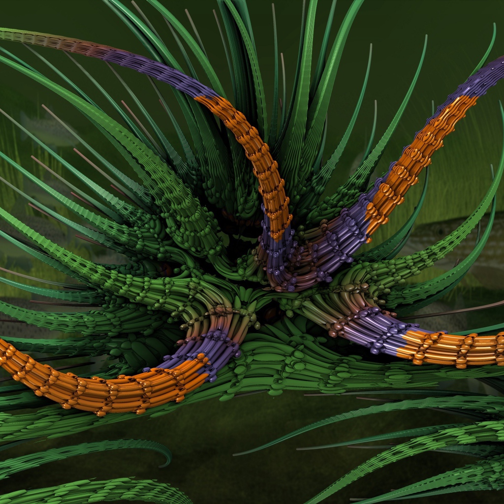 Абстрактный фрактальный цветок на зеленом фоне 