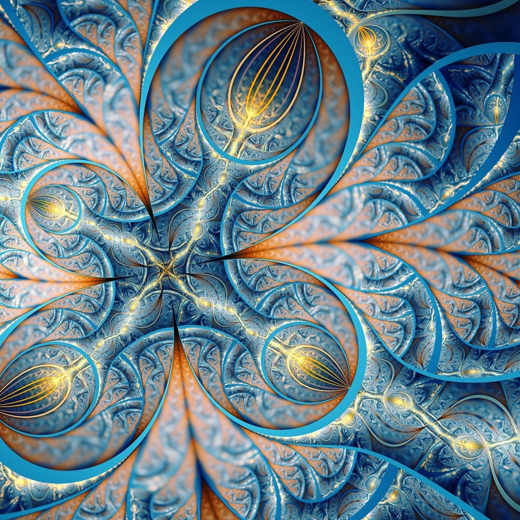 Красивый фрактальный голубой 3д рисунок 