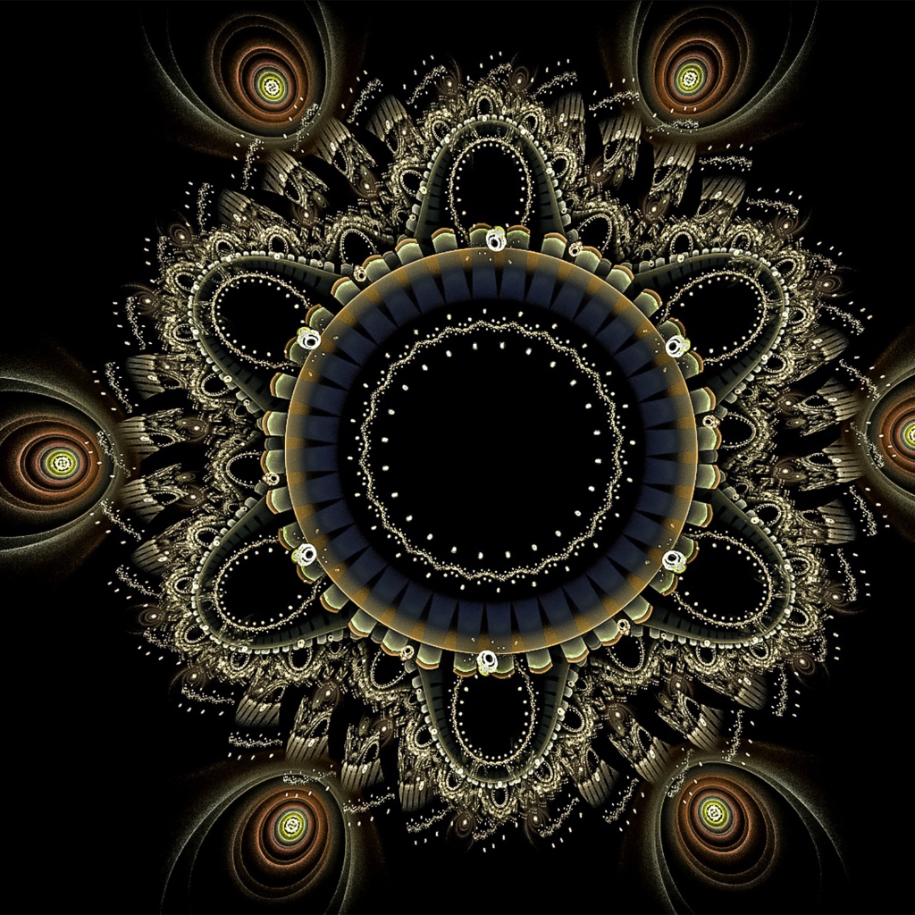 Красивый фрактальный рисунок мандала на черном фоне