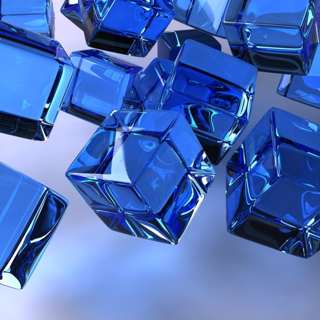 Синие стеклянные кубы в воздухе 3д графика