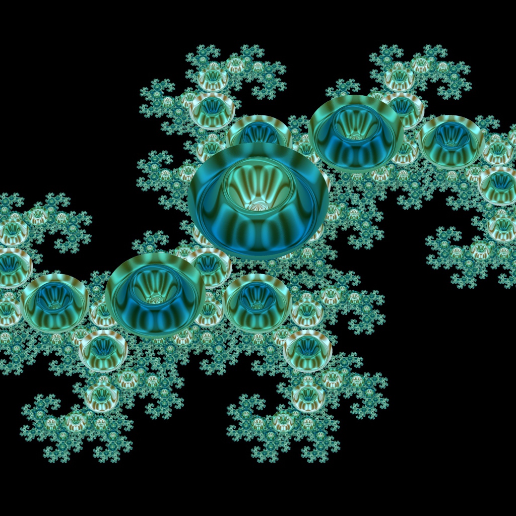 Голубой необычный фрактальный рисунок на черном фоне