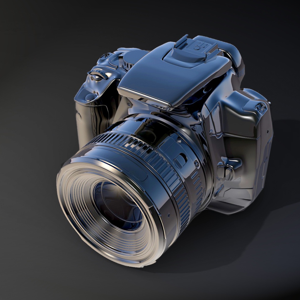 Фотоаппарат canon на черном фоне 3д  графика
