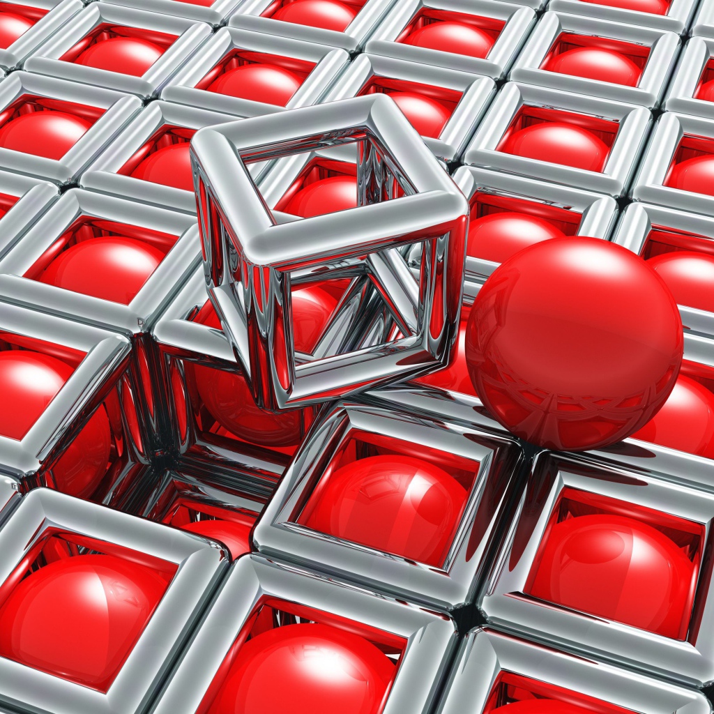 Хромированные кубы с красными шариками