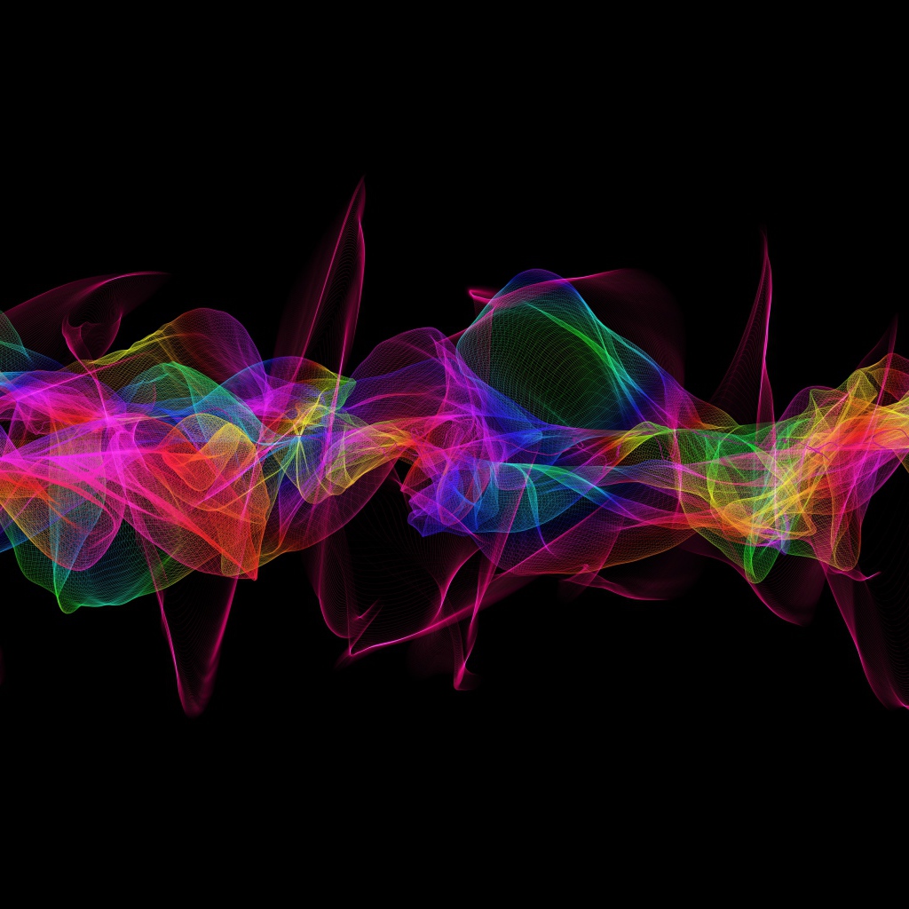 Красочные яркие абстрактные волны на черном фоне