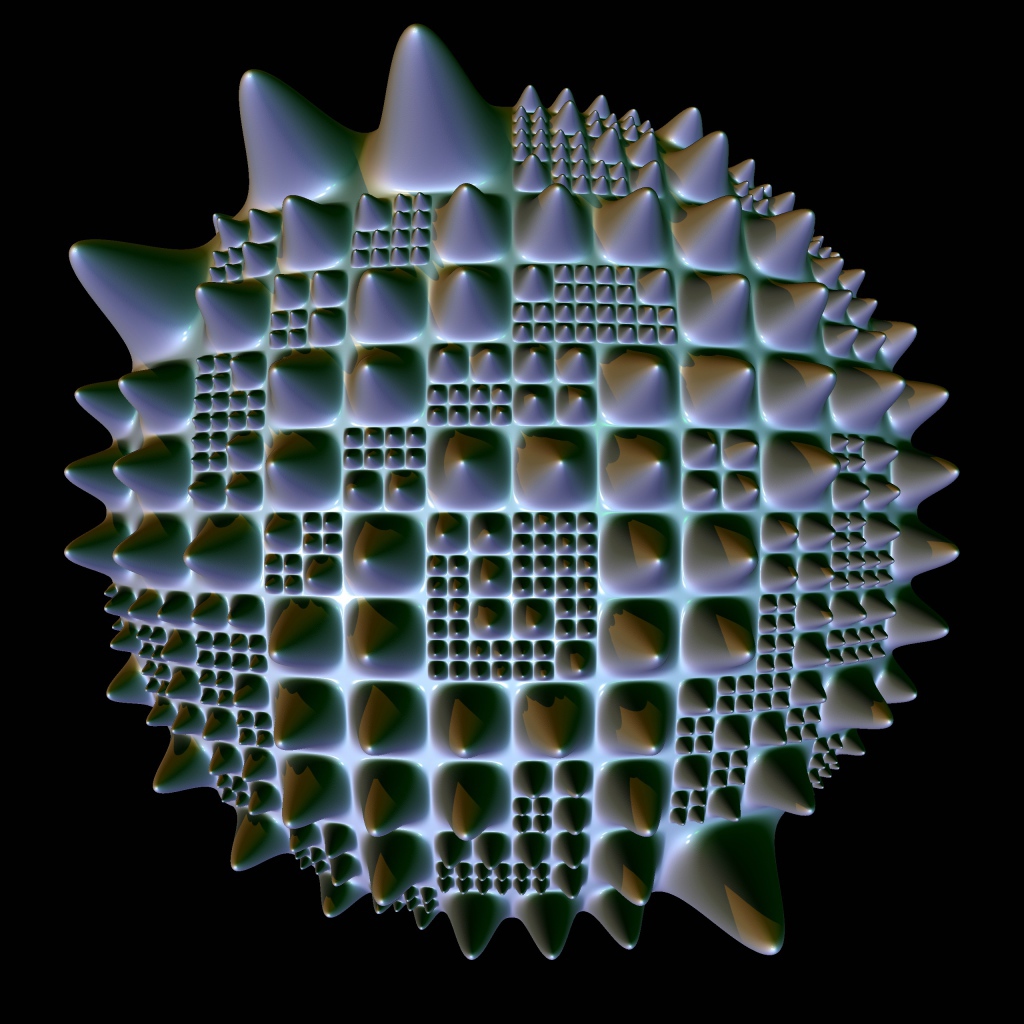 Фрактальная 3д сфера с шипами на черном фоне