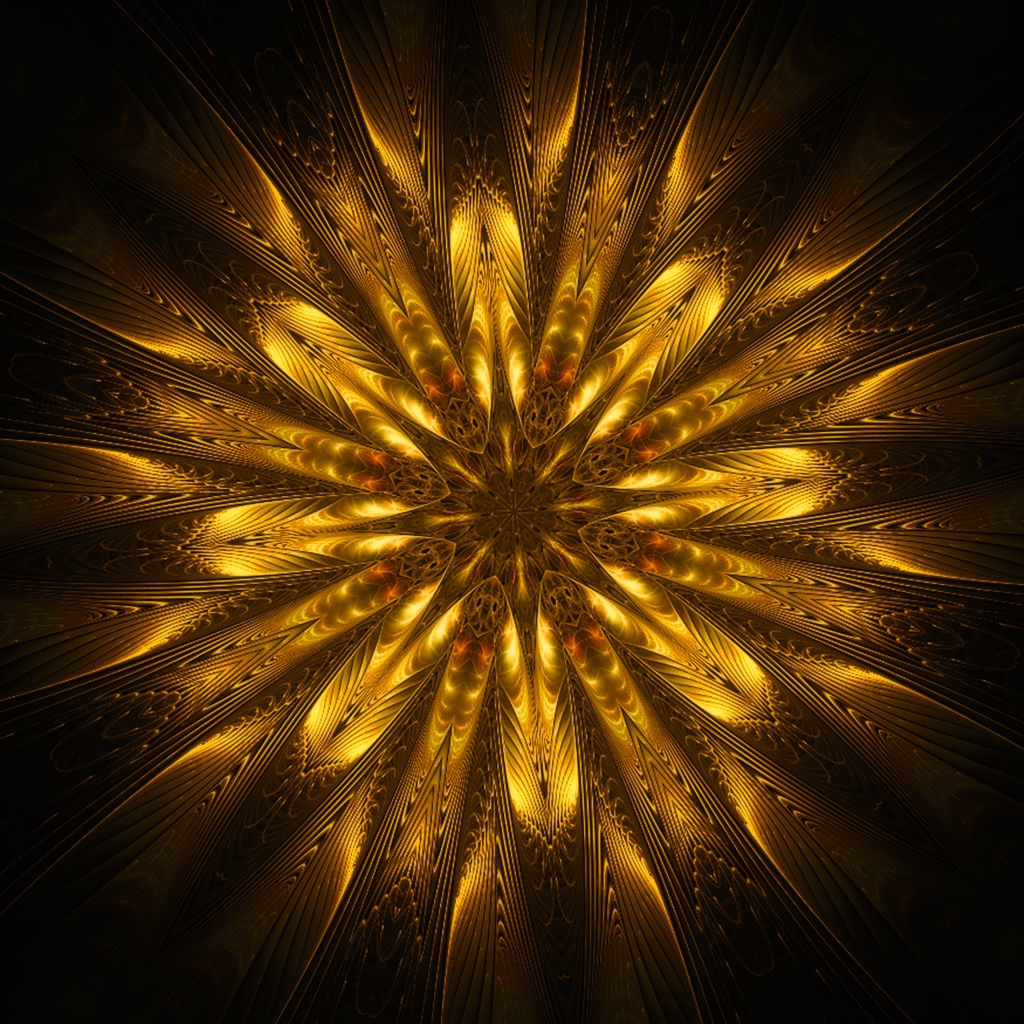 Золотой цветок мандала на черном фоне