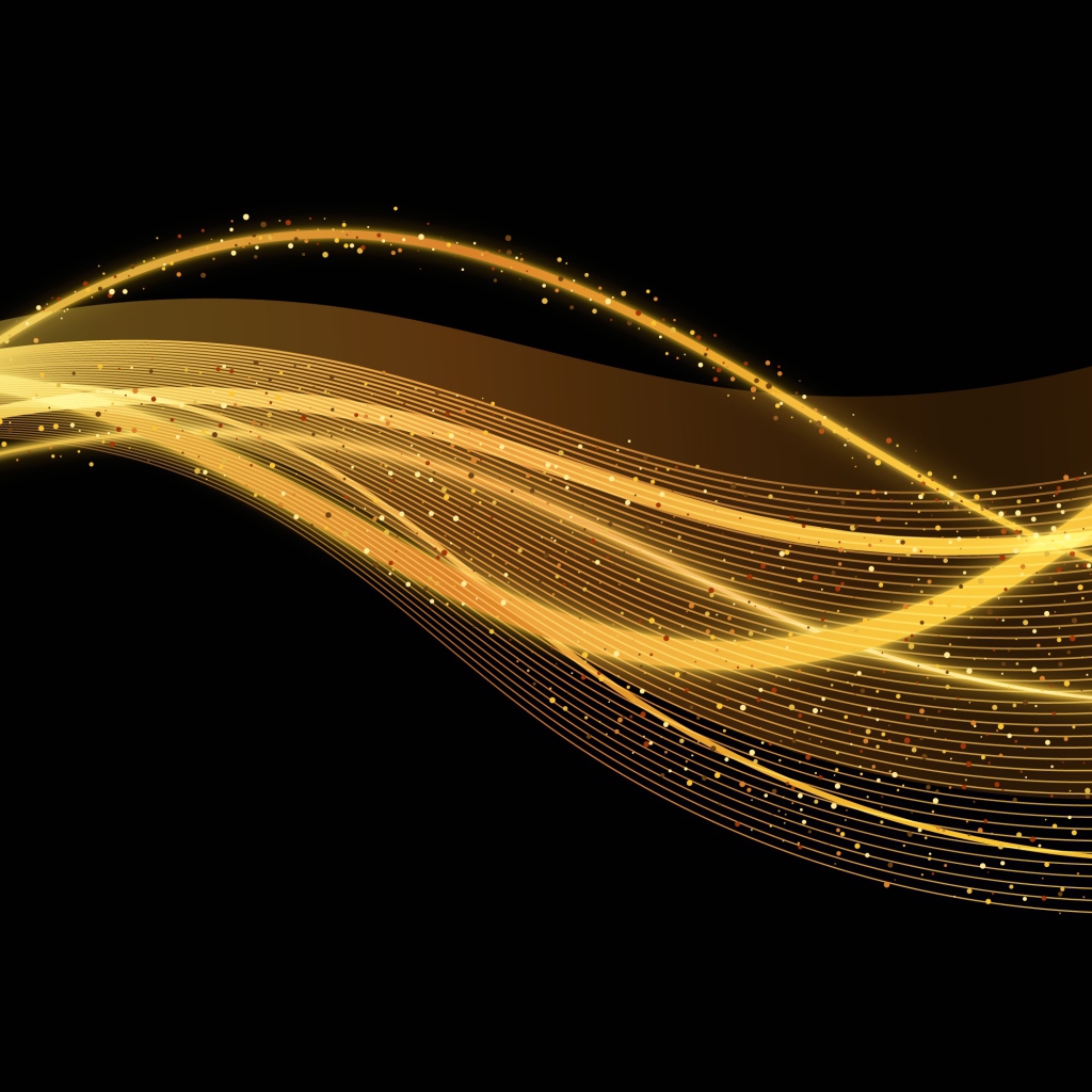 Золотистые волны с блестками на черном фоне 