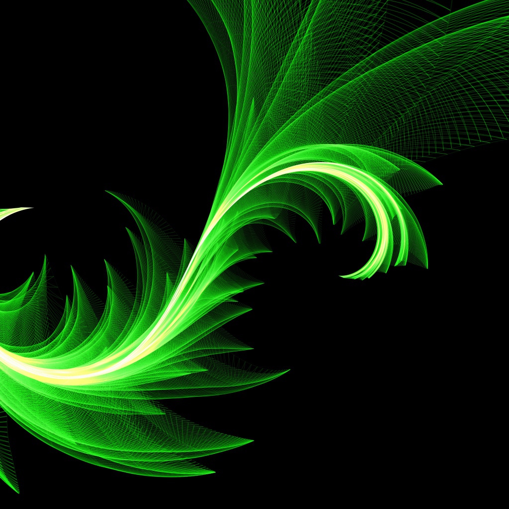 Зеленый волнистый абстрактный узор на черном фоне