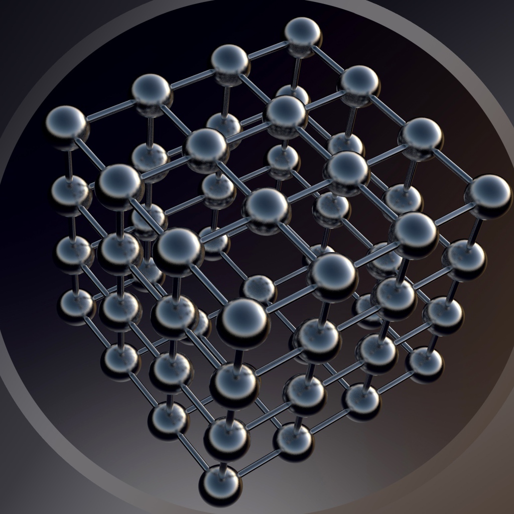 Шестигранник с черными шарами на сером фоне