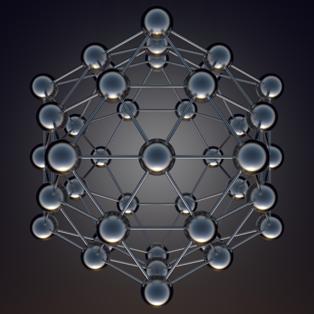 Икосаэдральная модель на сером фоне 3д графика