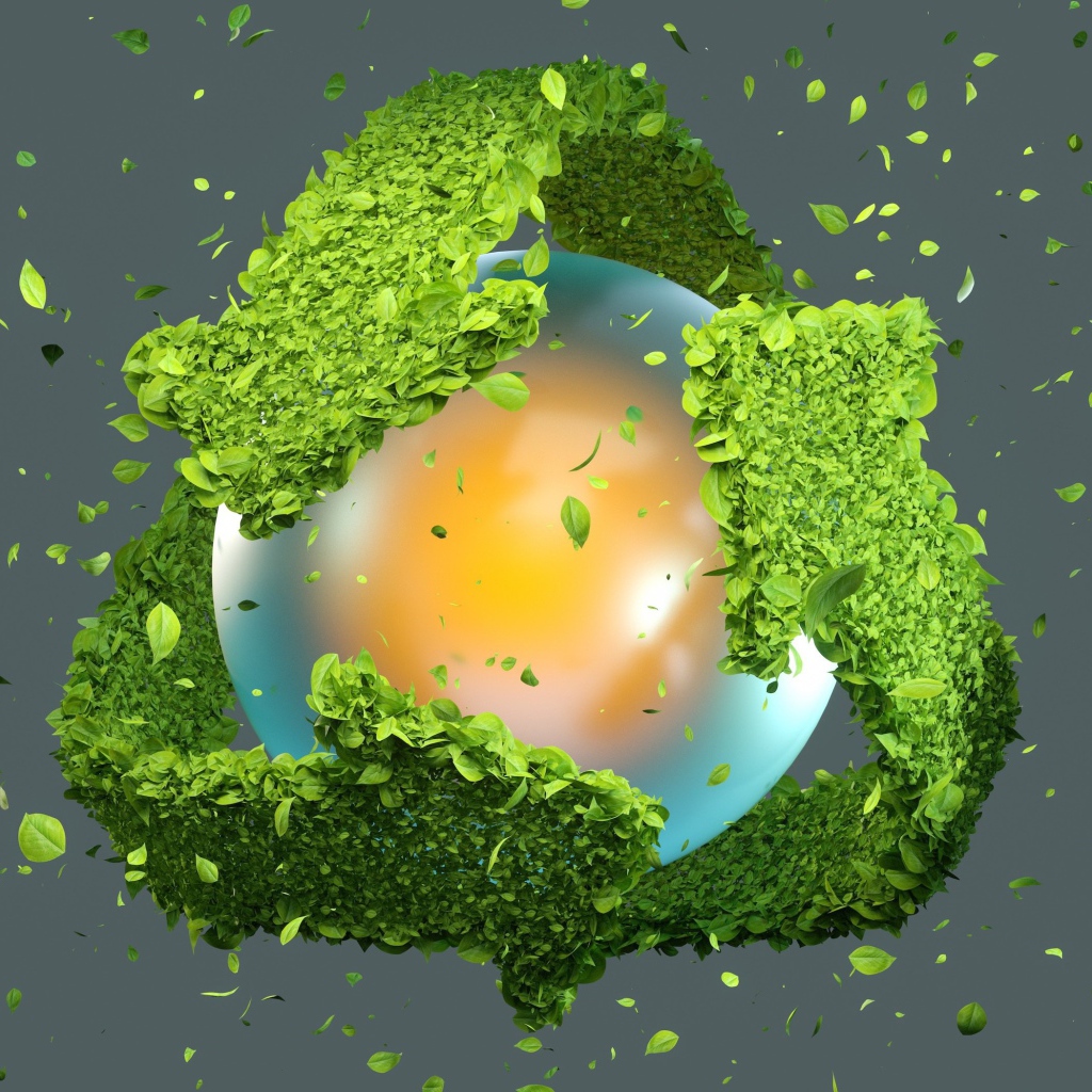 Ядро с зелеными стрелками из листьев 3д графика