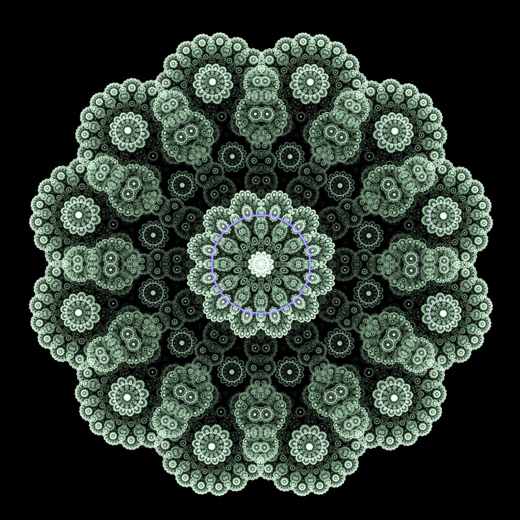 Кружевной зеленый фрактальный цветок на черном фоне