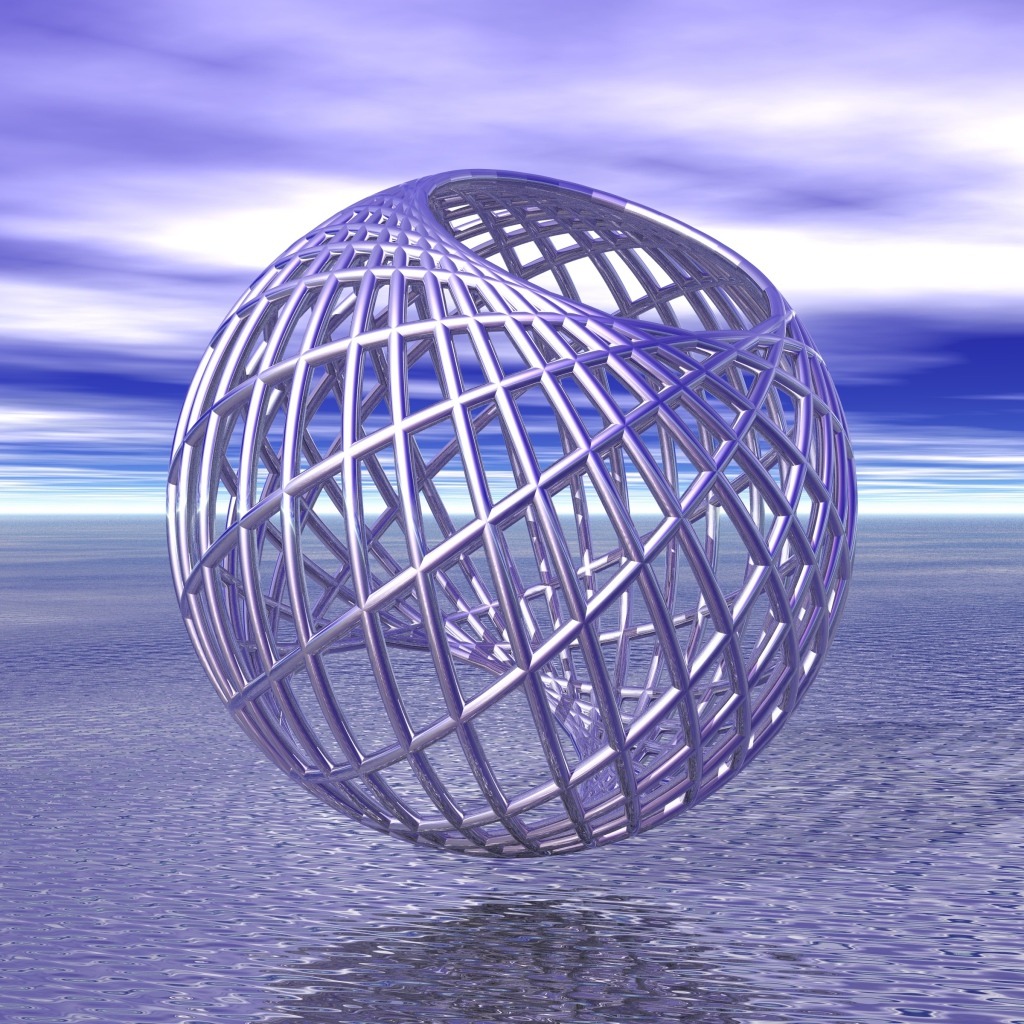 Металлическая круглая клетка над водой 3д графика