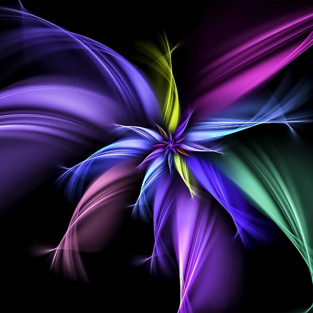 Разноцветный абстрактный цветок с длинными лепестками на черном фоне