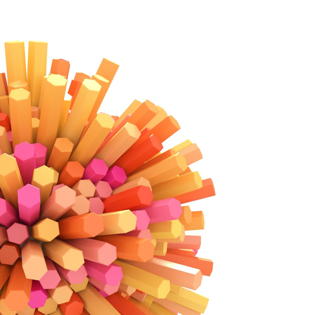 Оранжевые и розовые шестиугольные палочки на белом фоне