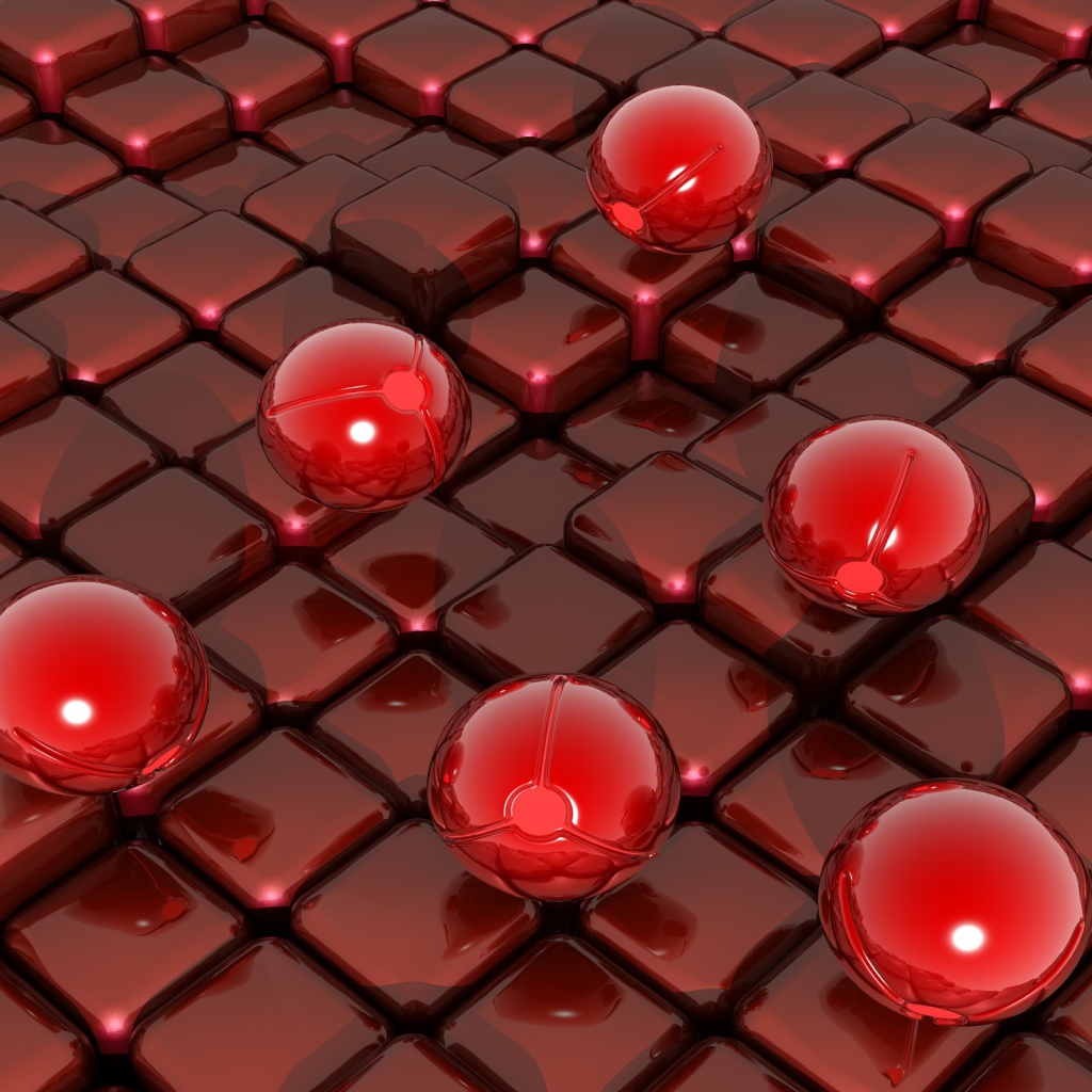 Красные шары на кубах 3д графика